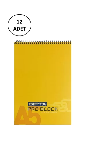 Gıpta Pro Block Spiralli Bloknot A5 40 Yaprak Kareli 12 Adet