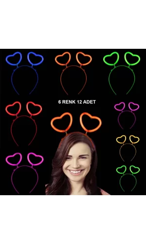 Glow Stick Karanlıkta Yanan Fosforlu Kalp Taç 12 Adet
