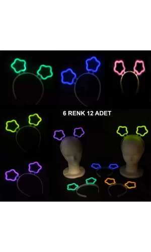 Glow Stick Karanlıkta Yanan Fosforlu Yıldız Taç 12 Adet