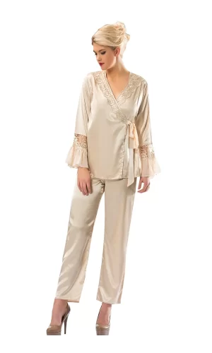Gold Rengi Saten Pijama Takımı - 1592