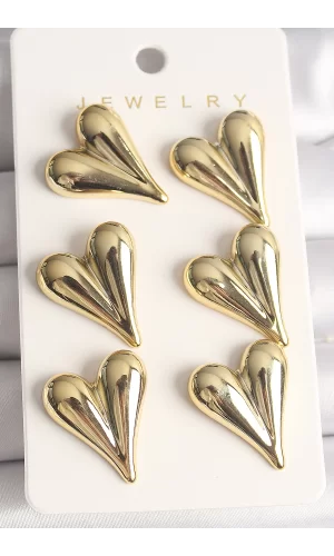 Gold Renk 3Lü Kalp Model CCB Plastik Kadın Küpe Seti