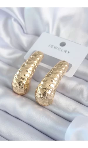 Gold Renk İşleme Detay Pirinç Kadın Küpe