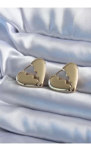 Gold Renk Kırık Kalp Model Pirinç Kadın Küpe