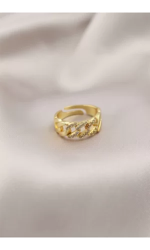 Gold Renk Metal Zincir Model Taşlı Kadın Yüzük