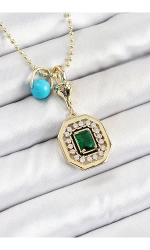 Gold Renk Pirinç Zirkon Taşlı Kadın Serenay Kolyesi