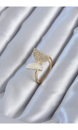 Gold Renk Zirkon Taş Detay Pirinç Kadın Yüzük