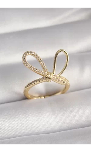 Gold Renk Zirkon Taşlı Düğüm Model Kadın Yüzük