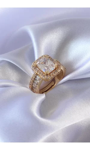 Gold Renk Zirkon Taşlı Kadın Yüzük