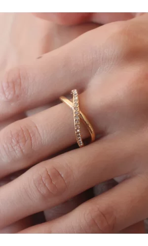 Gold Renk Zirkon Taşlı Kadın Yüzük