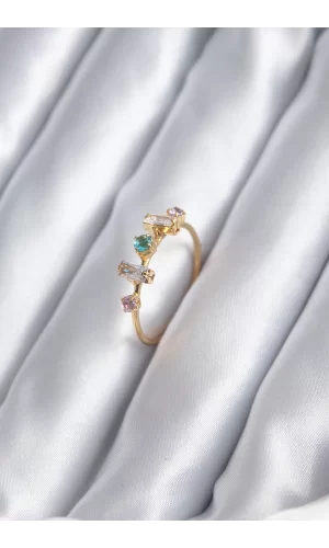 Gold Renk Zirkon Taşlı Renkli Zirkon Taşlı Kadın Yüzük