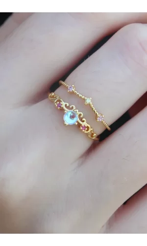Gold Renk Zirkon Taşlı Taç Model Kadın Yüzük