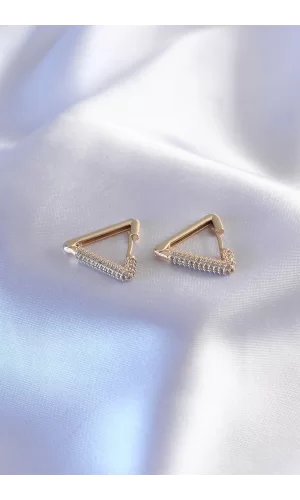 Gold Renk Zirkon Taşlı Üçgen Model Kadın Küpe