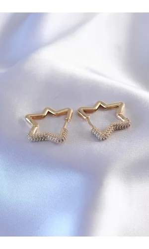 Gold Renk Zirkon Taşlı Yıldız Model Kadın Küpe