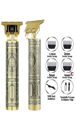 Gold Uçlu Vintage  Şarjlı Traş Makinesi Saç Sakal Ense Çizim Vucüt Kılı Tıraş Makinası