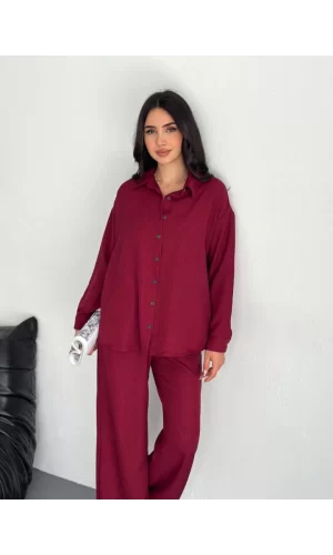 Gömlek Pantolon Ikili Takım - Bordo