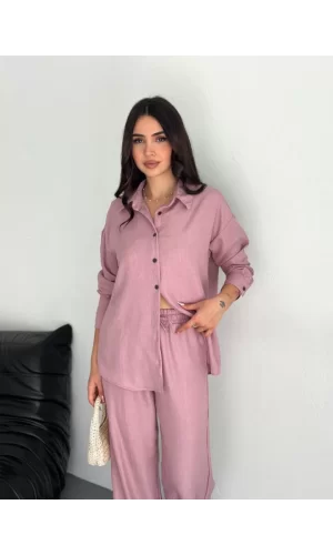 Gömlek Pantolon Ikili Takım - Toz Pembe