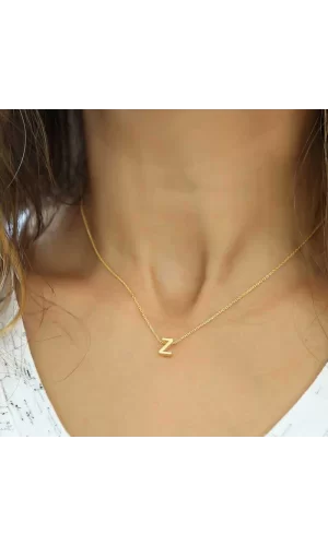 Luz&Pos Gümüş 3 Boyutlu Z Harf Gold Bayan Kolye