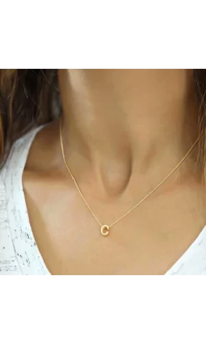 Luz&Pos Gümüş Gold 3 Boyutlu C Harf Bayan Kolye