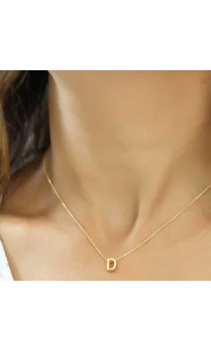 Luz&Pos Gümüş Gold 3 Boyutlu D Harf Bayan Kolye