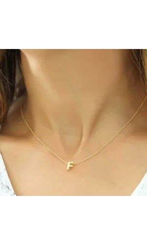 Luz&Pos Gümüş Gold 3 Boyutlu F Harf Bayan Kolye