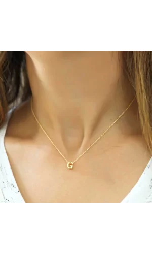 Luz&Pos Gümüş Gold 3 Boyutlu G Harf Bayan Kolye