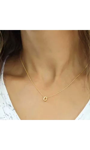 Luz&Pos Gümüş Gold 3 Boyutlu Harf O Bayan Kolye