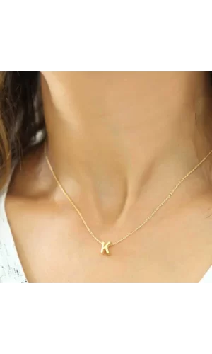 Luz&Pos Gümüş Gold 3 Boyutlu K Harf Bayan Kolye