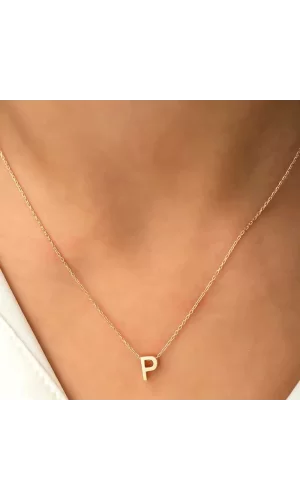 Luz&Pos Gümüş Gold 3 Boyutlu P Harf Bayan Kolye