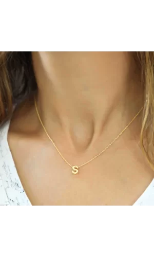 Luz&Pos Gümüş Gold 3 Boyutlu S Harf Bayan Kolye