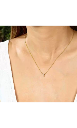 Luz&Pos Gümüş Gold 3 Boyutlu T Harf Bayan Kolye