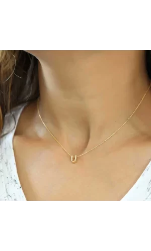 Luz&Pos Gümüş Gold 3 Boyutlu U Harf Bayan Kolye