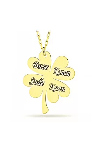 Luz&Pos Gümüş Gold Dört Yaprak İsimli Yonca Bayan Kolye