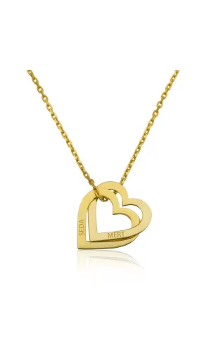 Luz&Pos Gümüş Gold Kişiye Özel Kalpler Kolye