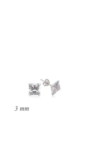 Luz&Pos Gümüş Kare Tek Taş Zirkon Küpe - 3 Mm