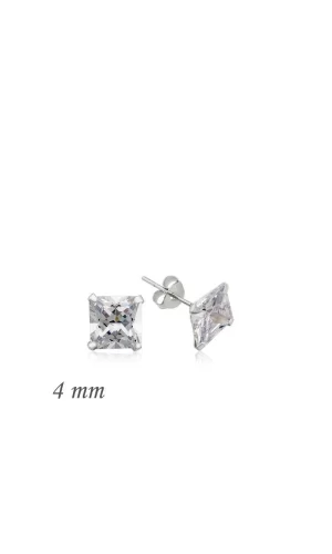 Luz&Pos Gümüş Kare Tek Taş Zirkon Küpe - 4 Mm
