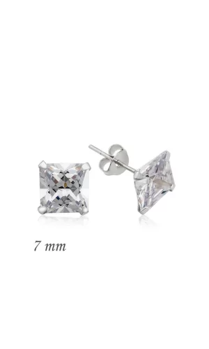 Luz&Pos Gümüş Kare Tek Taş Zirkon Küpe - 7 Mm