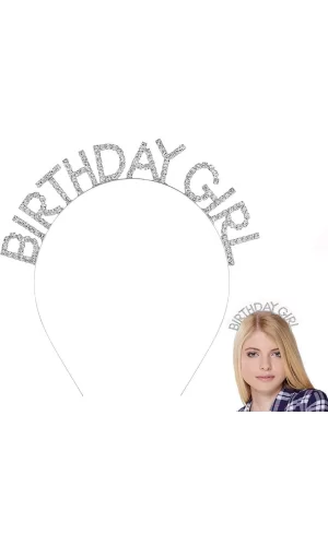 Gümüş Kristal Taşlı Birthday Girl Doğum Günü Tacı İthal Ürün A Kalite 17x16 Cm