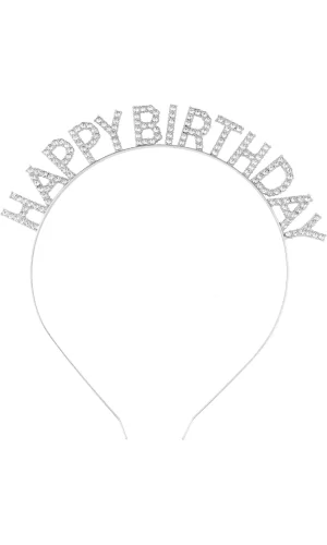 Gümüş Kristal Taşlı Happy Birthday Doğum Günü Tacı İthal Ürün A Kalite 17x16 Cm