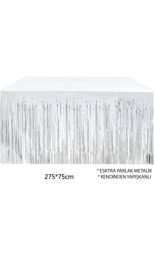 Gümüş Metalize Masa Eteği 275x75 Cm – Kendinden Yapışkanlı