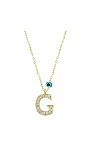 Luz&Pos Gümüş Nazar Gold G Harfi Kadın Kolye