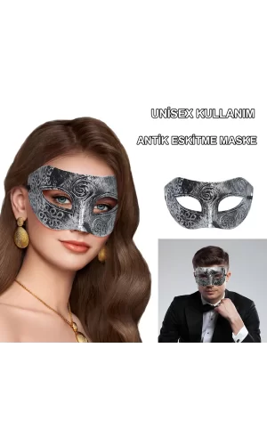 Gümüş Renk Antik Tarz Balo Maskesi
