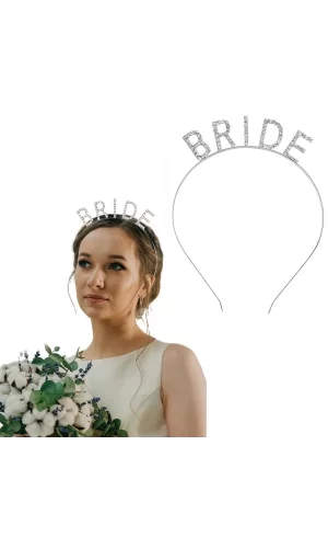 Gümüş Renk Bekarlığa Veda Kristal Taş Bride Tacı İthal 16x10 Cm