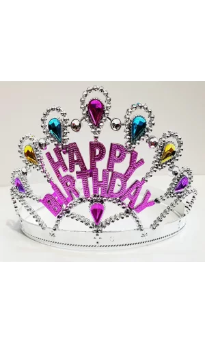 Gümüş Renk Happy Birthday Yazılı Doğum Günü Tacı