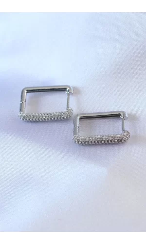 Gümüş Renk Kare Model Zirkon Taşlı Pirinç Kadın Küpe