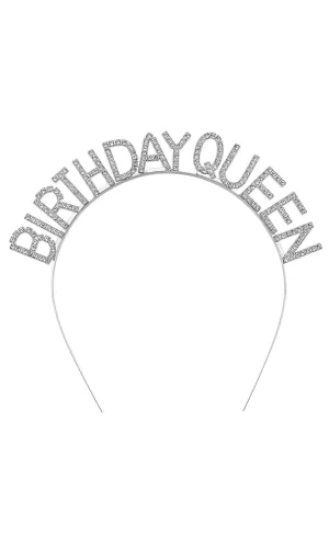 Gümüş Renk Kristal Taşlı Parlak Birthday Queen Yazılı Kraliçe Taç 16x17 Cm