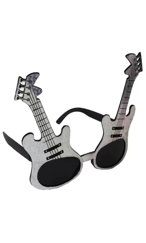 Gümüş Renk Rockn Roll Gitar Şekilli Parti Gözlüğü 15x15 Cm