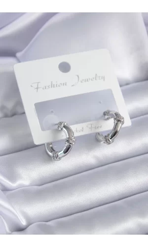 Gümüş Renk Zirkon Taşlı Halka Model Pirinç Kadın Küpe