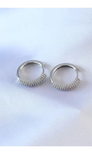 Gümüş Renk Zirkon Taşlı Halka Model Pirinç Kadın Küpe