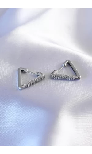 Gümüş Renk Zirkon Taşlı Üçgen Model Kadın Küpe