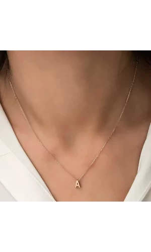 Luz&Pos Gümüş Rose 3 Boyutlu A Harf Bayan Kolye